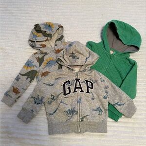 Bundle Three Kids Hoodies - dinosaurs & solid green